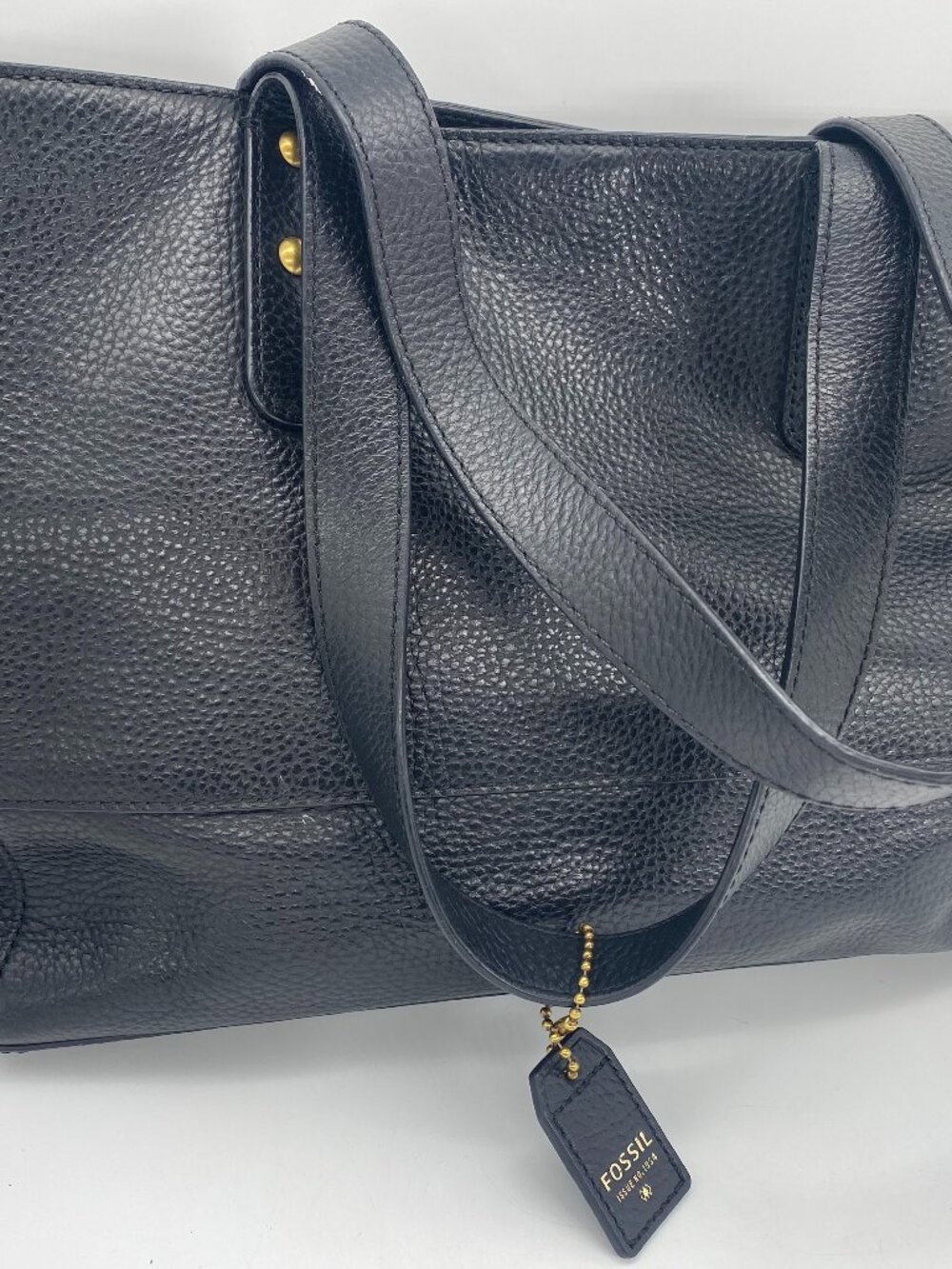 Fossil Tote Shoulder Bag Pebbled Leather Large Black Shopper Work Weekender